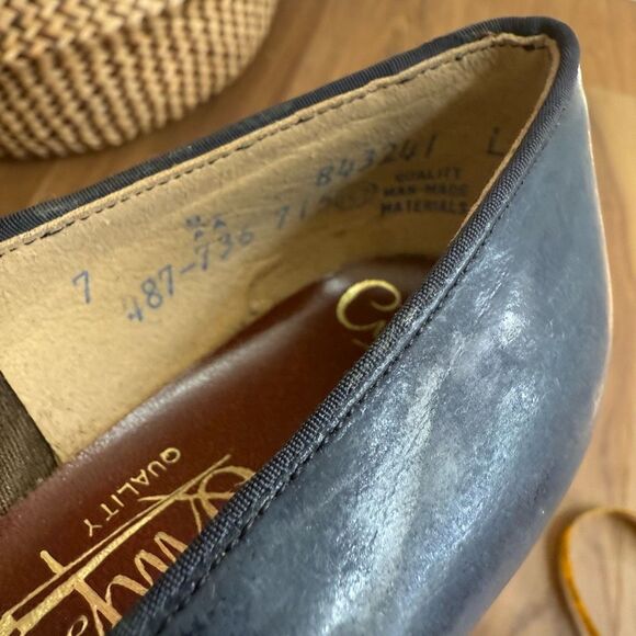 Vintage 60s 70s Imperial Block 2.5” Heel Shoes Navy Blue Black Red Grey 7 - Picture 8 of 11